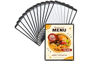 FLKQC 12 Pack Menu Covers, 1 Page 2 View Transparent Menu Holders, 8.5 x 11 Inch Menu Sleeves, Menu Books Fits A4 Size Paper, Perfect for Restaurants, Bars, Cafes, and Office Use