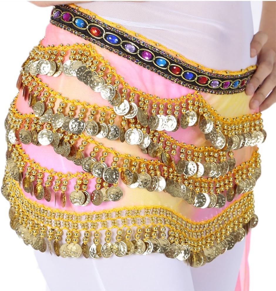 Hougood Women Belly Dance Accessories Sequins Tassels Waist Chain Lady's Handmade Color Diamond Costume Hip Scarf Skirt Belt