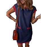 Dokotoo Women's 2026 Casual Spring Summer Dresses Fashion Cap Sleeve Color Block Crewneck Shift Tshirt Mini Dress