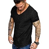 COOFANDY Mens 2 Pack Muscle V Neck T Shirt Fitted Gym Workout Short Sleeve Bodybuilding Tee