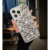 Poowear for iPhone 15 Pro Max Bling Glitter Case,Luxury Shiny Diamond Crystal Rhinestone Sparkly Jewelled Gemstone 3D Handmade Clear Cover Case for Women with iPhone 15 Pro Max 6.7''