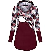 Quinee Women's Long Sleeve Plaid Colorblock Nursing Pullover Hoodie Sweatshirts