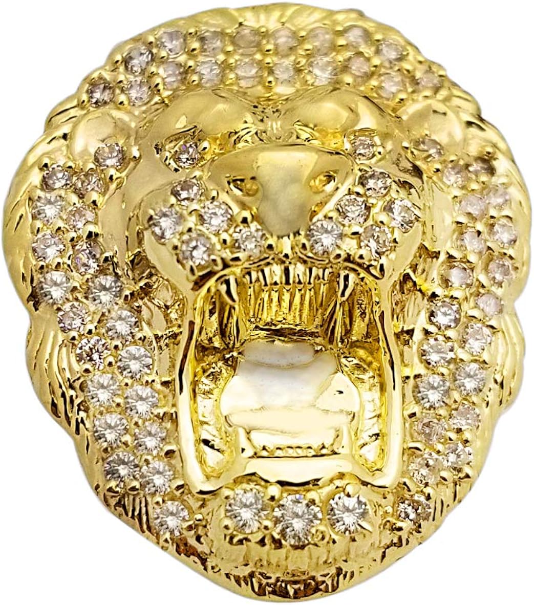 Men's Lion Head Ring 10K Yellow Gold Lion Face Ring Size 8 Pinky Ring