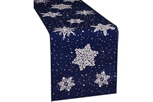 Simhomsen Embroidered Snowflakes Table Runner for Christmas Holidays (Navy Blue, 14 × 69 Inches)