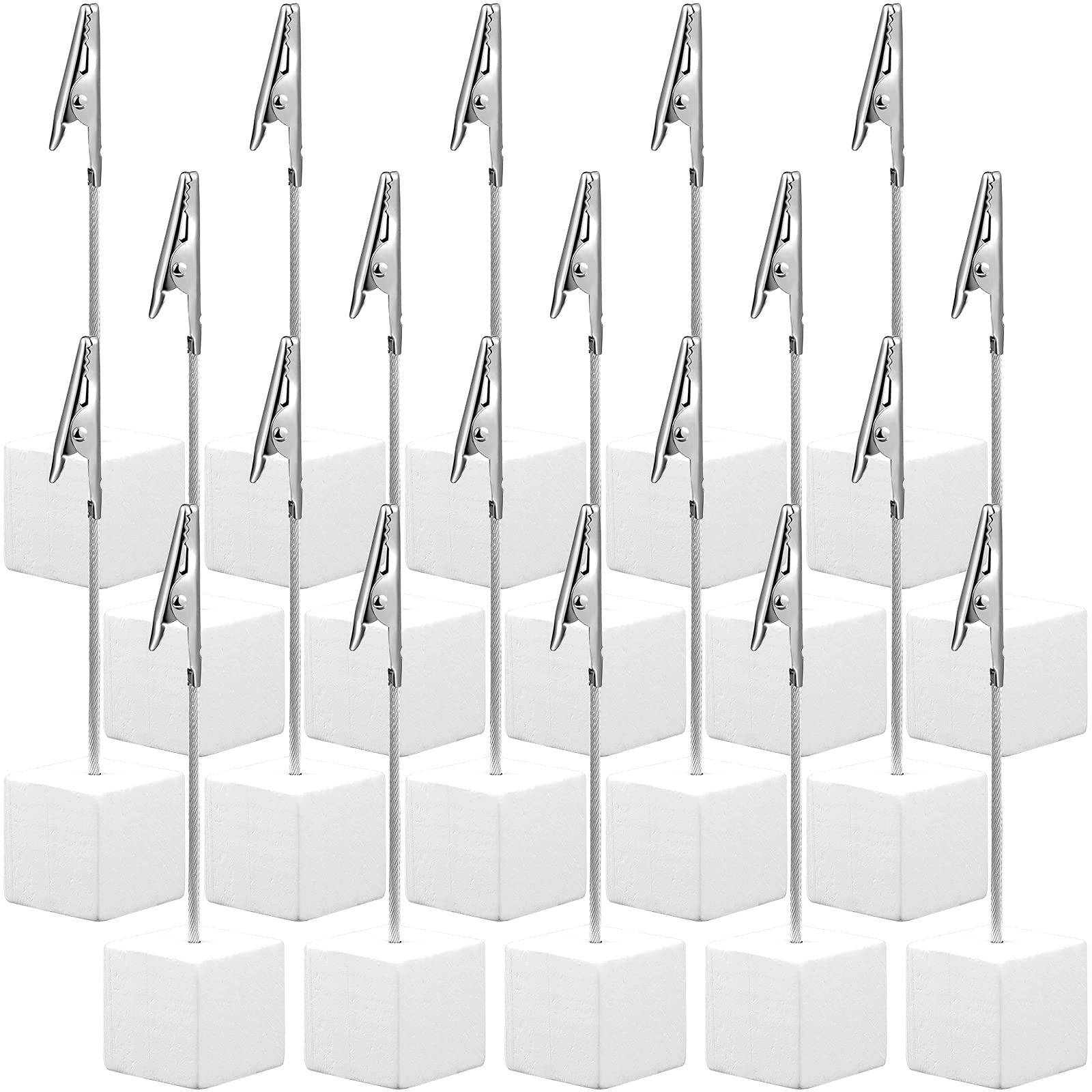 Photo 1 of Gersoniel 20 Pcs Cube Base Memo Clip Holder with Alligator Clip Wood Table Number Holder Cube Base Place Card Stand Mini Photo Menu Stand for Displaying Number Card(White)
