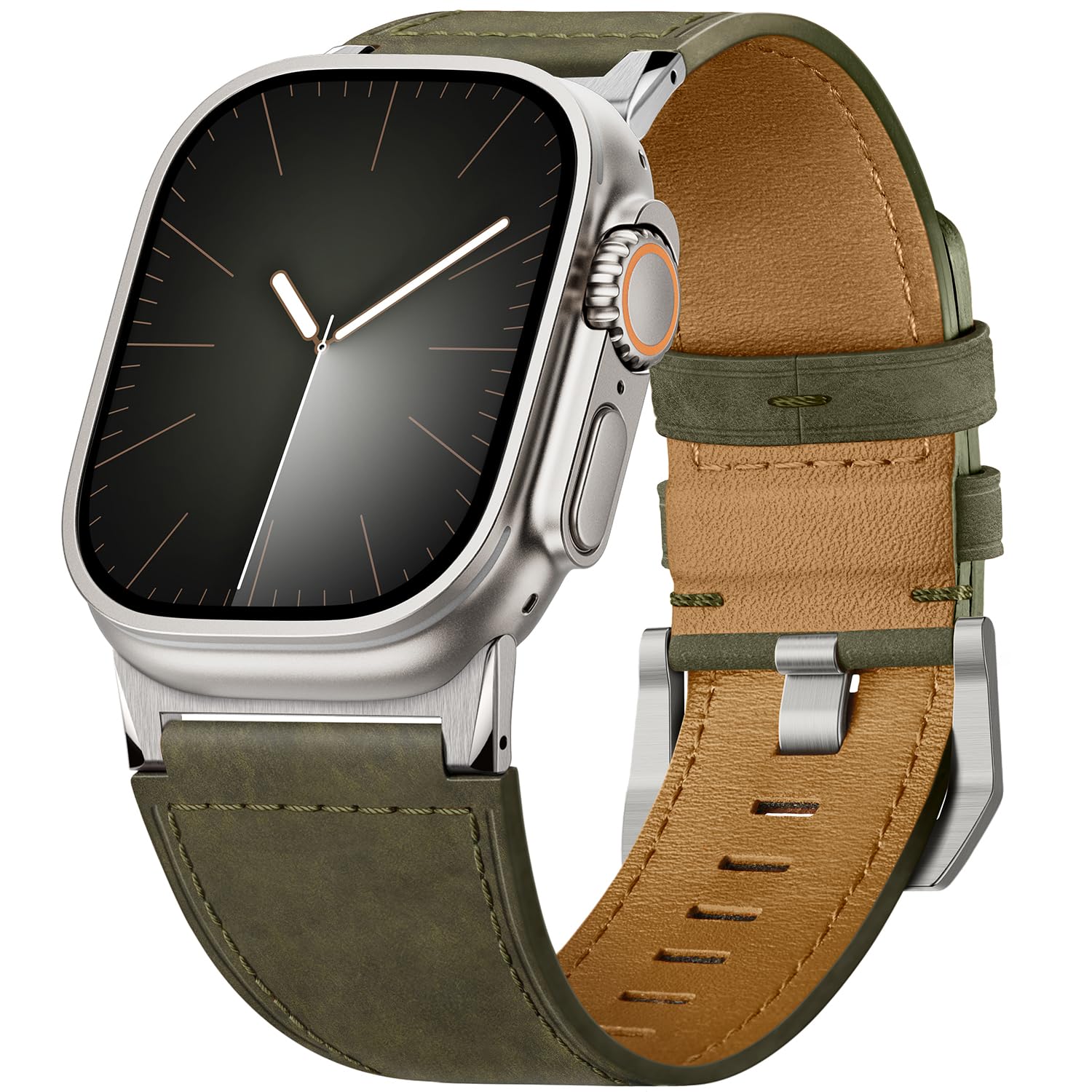 Suitisbest Leather Bands Compatible for Apple Watch Ultra Band 49mm 46mm 45mm 44mm 42mm, Genuine Calfskin Leather Replacement Strap Fits Men iWatch Series 11 10 9 8 7 6 5 4 3, SE 3 2 1, Ultra 3 2 1