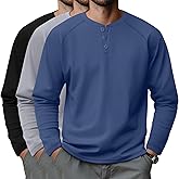Riyiper 3 Pack Men's Big and Tall Henley Shirts Long Sleeve L-5XL Raglan Loose Casual Stretchy Tops Fall Basic Tee