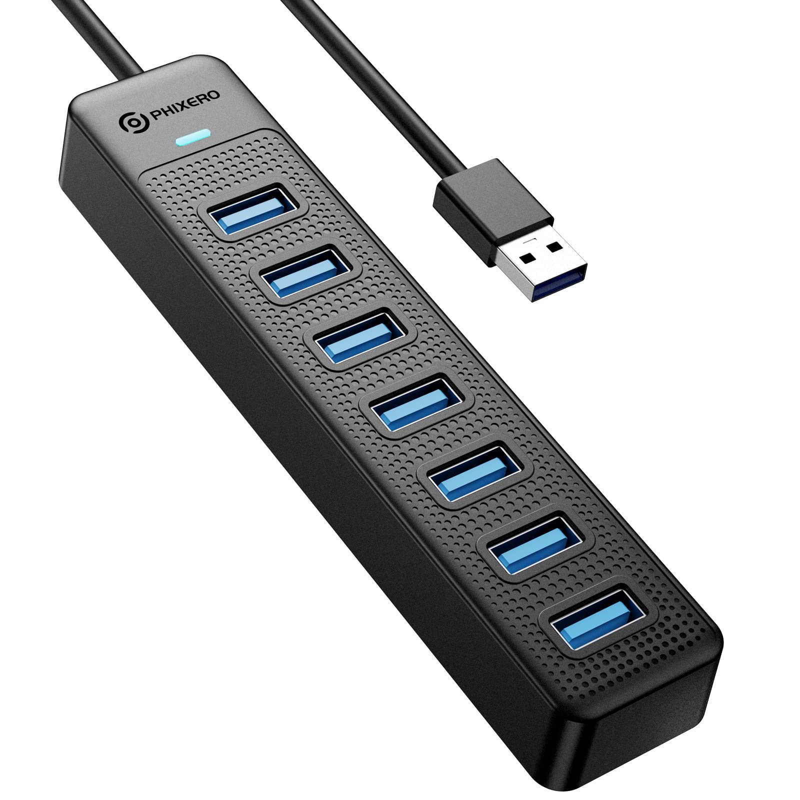 PHIXERO 7 Port USB 3.0 Hub - Portable Extension Compatible with All USB 3.0/2.0/1.1 Devices
