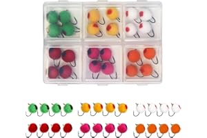 KJEIM 24pcs Fly Fishing Flies Kit Brass Beadhead Glo Bug Egg Floating Fly Lure for Salmon, Steelhead, Trout, Fishing Accessories