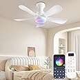 NKPU 36inch Ceiling Fans with Lights and Remote/App Control, Flush Mount Ceiling Fan with Reversible Dc Motor RGB Dimmable Light, Noiseless White Modern Small Ceiling Fan for Bedroom Indoor/Outdoor