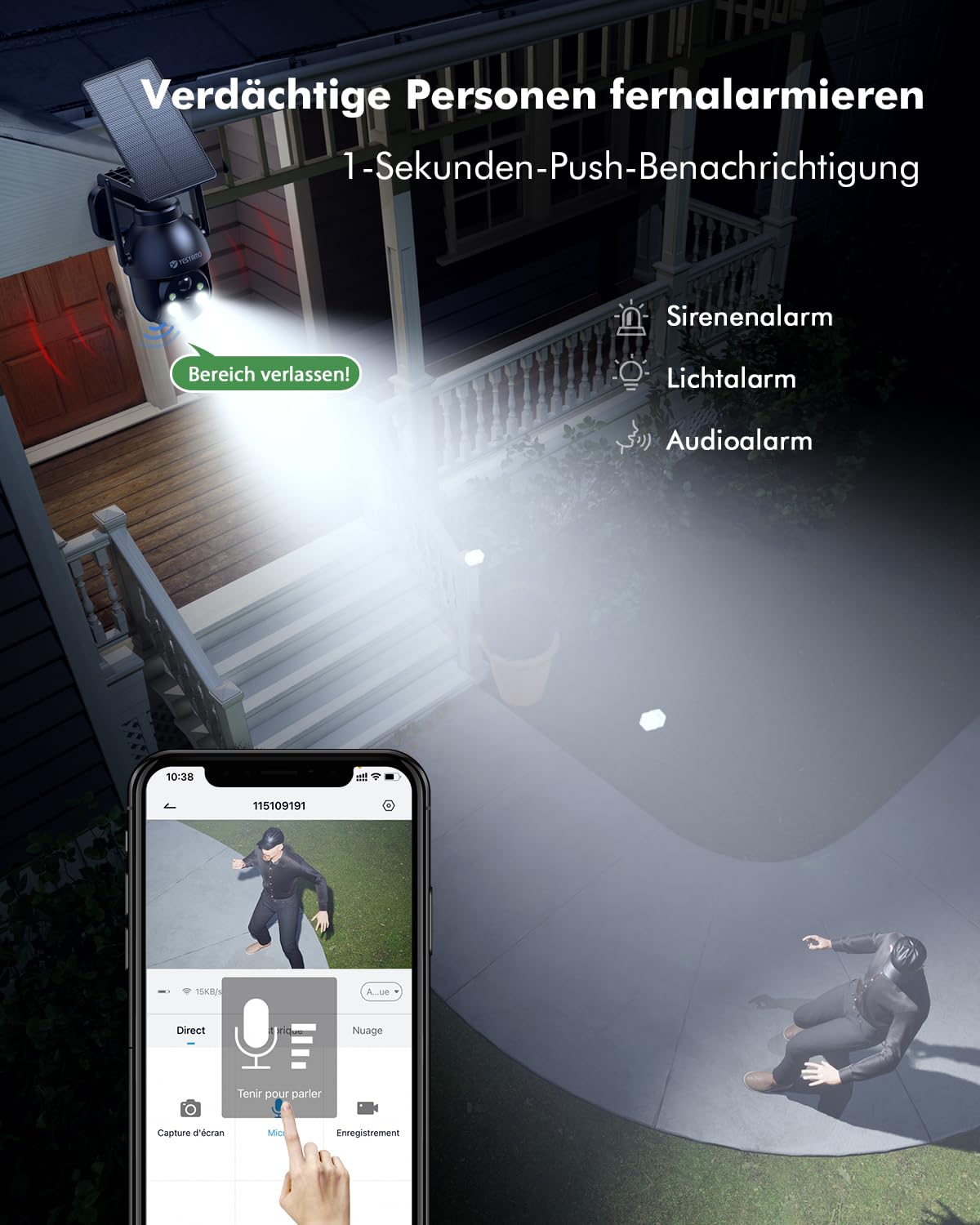 YESYAMO 2K Überwachungskamera Aussen Akku, 355°/90° Pan Tilt WLAN Kamera mit Farbnachtsicht, solar Kamera Überwachung außen, PIR Bewegungsmelder, IP66, Cloud/SD Storage, 2-Wege-Audio, 2,4 GHz WLAN 6