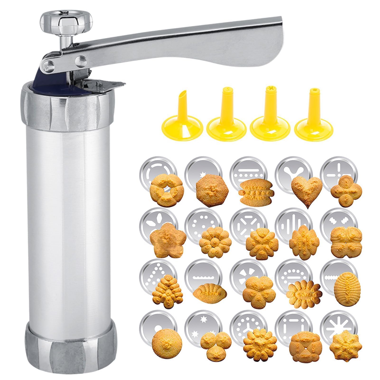 Icing Set and Biscuit Maker,Cookie Maker Press Gun Kit Biscuit Making and Icing Set with 20 Discs and 4 Nozzles Cookie Press Pump Machine Cake Decorating Set
