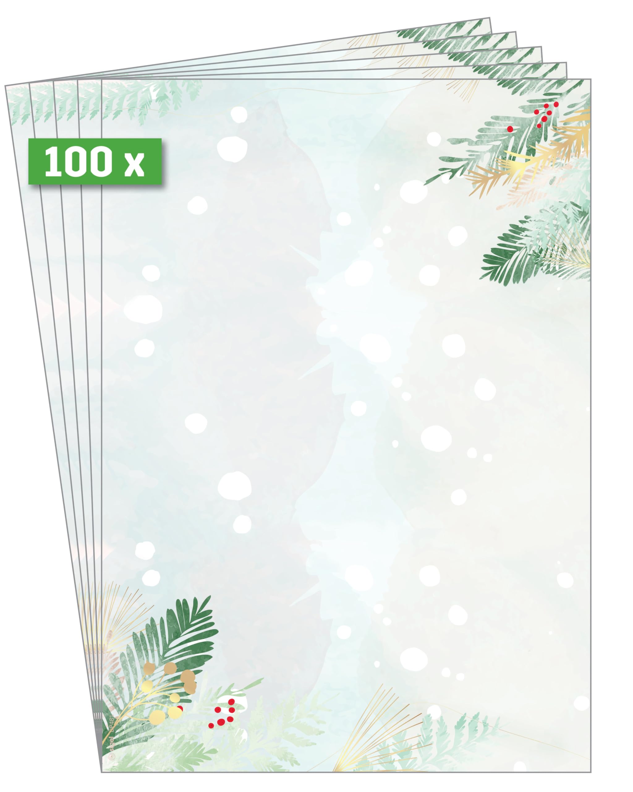 SIGEL DP481 Christmas Motif Papers "Christmas Forest Watercolor" - Blue, Green, Gold - 90 GSM - A4-100 Sheets
