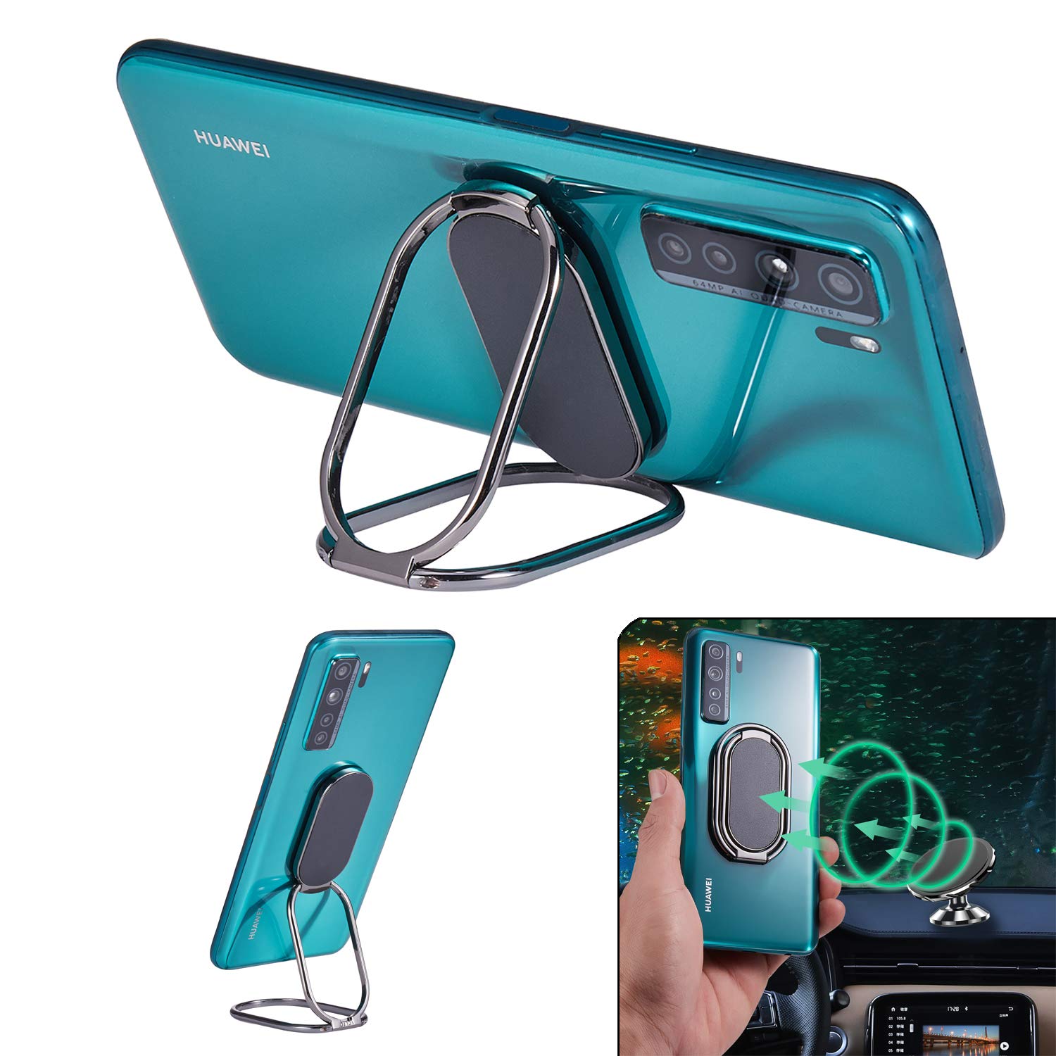 Photo 1 of Rimyam Phone Ring Holder Finger Kickstand Foldable Cellphone Stand 360° Rotation Metal Ring Grip Holder for Magnetic Car Mount Compatible with iPhone Samsung All Smartphone
