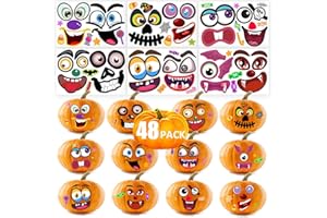 SWARKOL 48Packs Pumpkin Decorating Kit, Make Your Own Small Pumpkin face Stickers, Halloween Pumpkin Decorating Stickers for Kids Halloween Party Favors