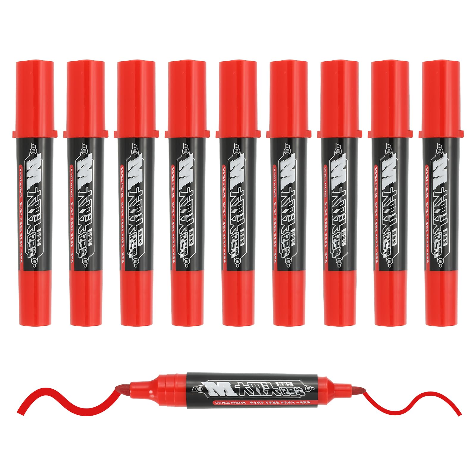 M&G Permanent Markers Dual Point Tip, 10 Pack Quick Dry Waterproof Fiber Tip Pens for Paper, Glass, Plastic, Wood, Stone, Metal Surface, Red