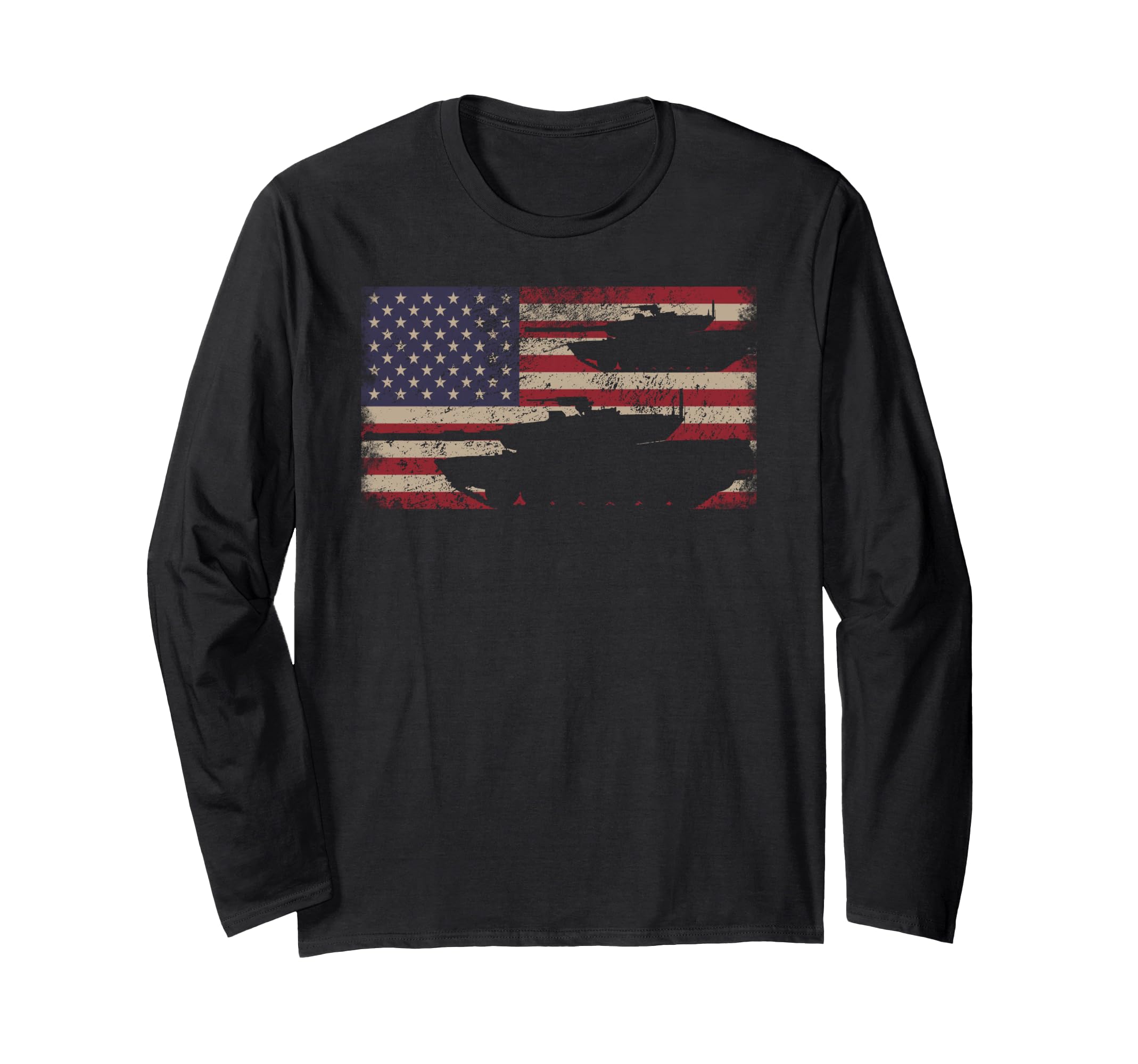 M1 Abrams Battle Tank USA American Flag Long Sleeve T-Shirt