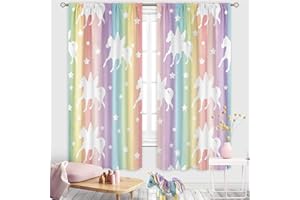 Cinbloo Teen Girls Bedroom Curtains, Rainbow Curtains,Colorful Window Curtains,42Wx63L Inch Rod Pocket Pastel Starts for Kids Room Decor Mermaid Child Nursery Princess Playroom Window Drapes 2 Panel