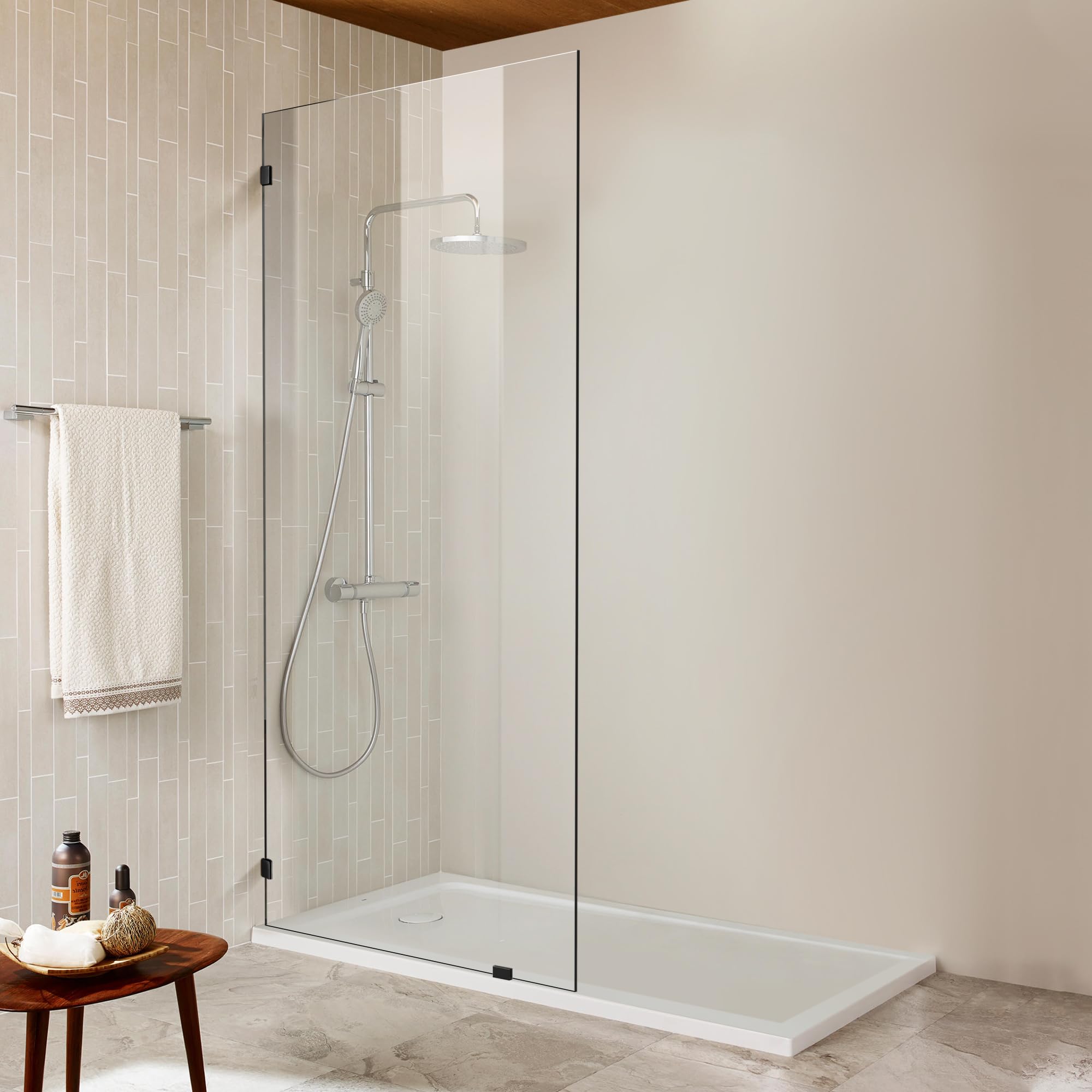 Photo 1 of Bathroom Shower Door 20.5" W x 78.75" H, Frameless Fixed 3/8" (10mm) Thick Clear Tempered Glass Door Panel, Matte Black Clamp Hardware