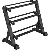 CHICAURA Heavy Duty 3 Tier Dumbbell Rack Stand, 1200LBS Commercial Weight Storage Organizer for Home Gym (Select Frame Type: Kettlebell Flat Tray, All Rails, or Rolling Wheels), Stand Only