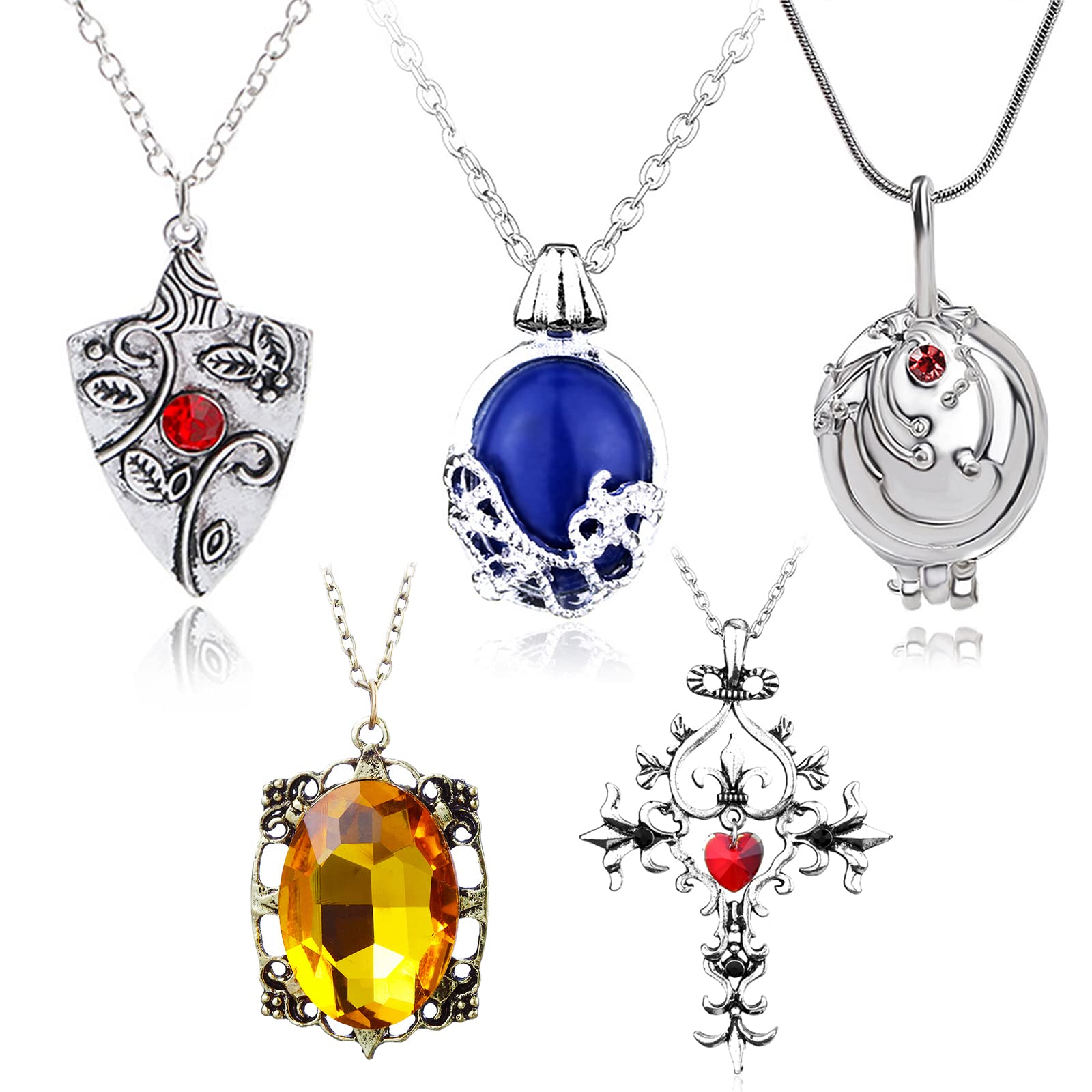 HJYZY 5 pcs Vampire Daywalking Cosplay Katherine Jewelry Set Sapphire Elena Opening Vervain Locket Bonnie Necklace for Fans