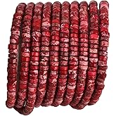 190pcs 4mm*2mm Natural Red Sea Sediment Imperial Jasper Heishi Disc Gemstone Loose Semi Precious Stone Spacer Beads Jewelry Making Design Crafts 15 Inch