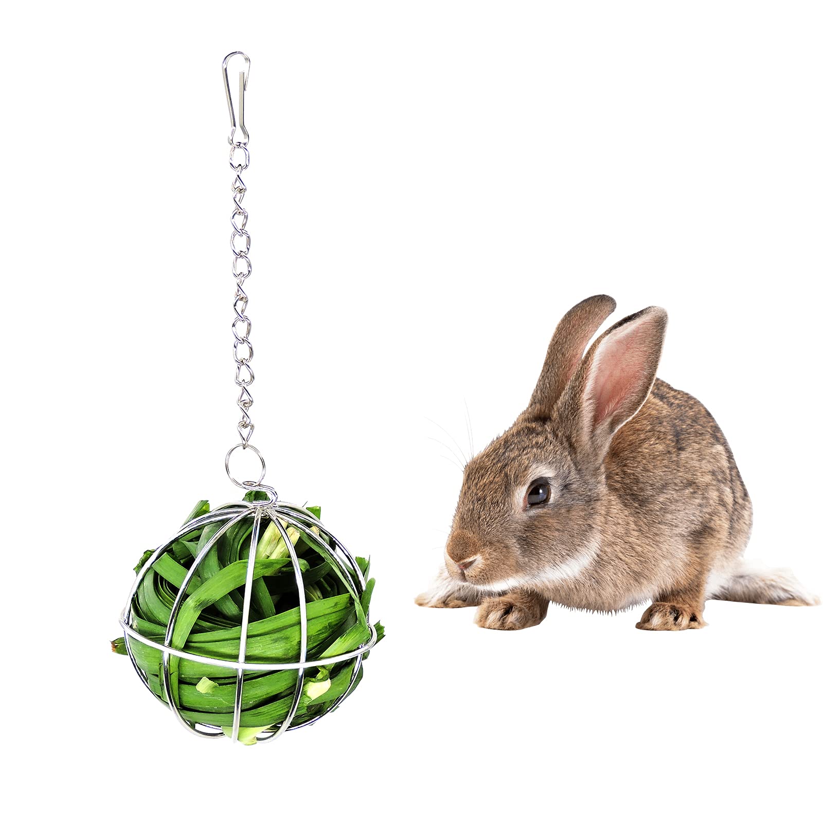 Andiker Rabbit Hay Feeder, Stainless Steel Hay Ball Multifunctional Rotating Grass Ball for Small Animals Such as Rabbits, Chinchillas and Guinea Pigs for Hay Manage (9cm)