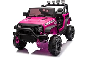 BCARORUR 24V Ride On Truck Car for Kids, Kids Ride on Truck with 400W Power Motor, Parents Remote Control, Four Wheel Suspension, USB,MP3,Bluetooth,Large Display Screen, Ride on Toy for Boys Girls (Rose Red)