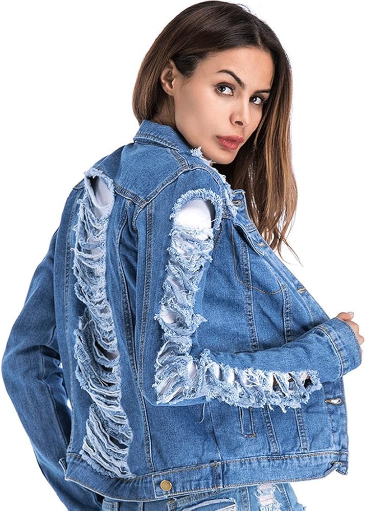 denim jacket with ripped back