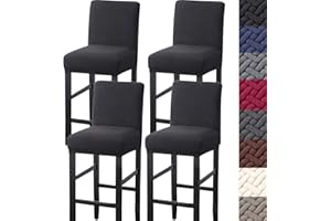 HFCNMY Bar Stool Covers,4 Pack Stretch Bar Stool Covers with Backs Jacquard Bar Stool Chair Covers Barstool Covers Slipcovers with Back Pub Counter Stool Chair Covers with Elastic Bands Black