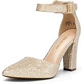 DREAM PAIRS Women's Chunky High Heels Dress Pumps Closed Pointed Toe Block Ankle Strap Shoes for Wedding Party