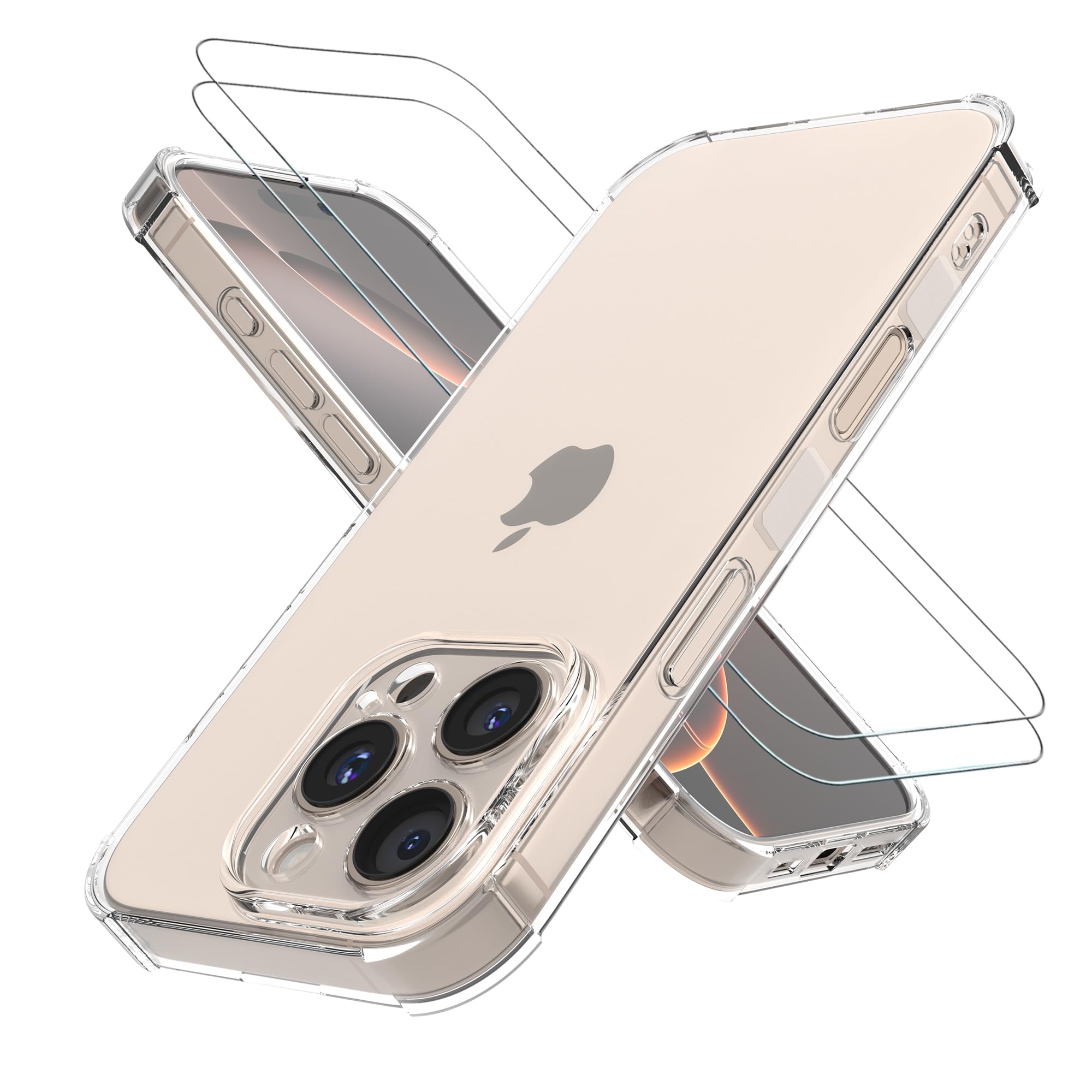 PIXFAB Clear Case for iPhone 16 Pro Max with 2 x Screen Protector Tempered Glass, Shockproof [Ultra Slim] Scratch Resistant Gel Rubber Silicone [Protective Case] Cover for iPhone 16 Pro Max