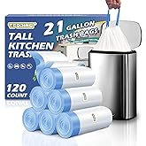 T.FORING 21 Gallon Tall Kitchen Trash Bags Drawstring, 1.7 Mil, 120 Count | Tear-Free,Heavy Duty,Leakproof,Strong Garbage Can Liners,White,Fit 70 - 80 Liter Waste Bins,for Kitchen Household Use, Code G