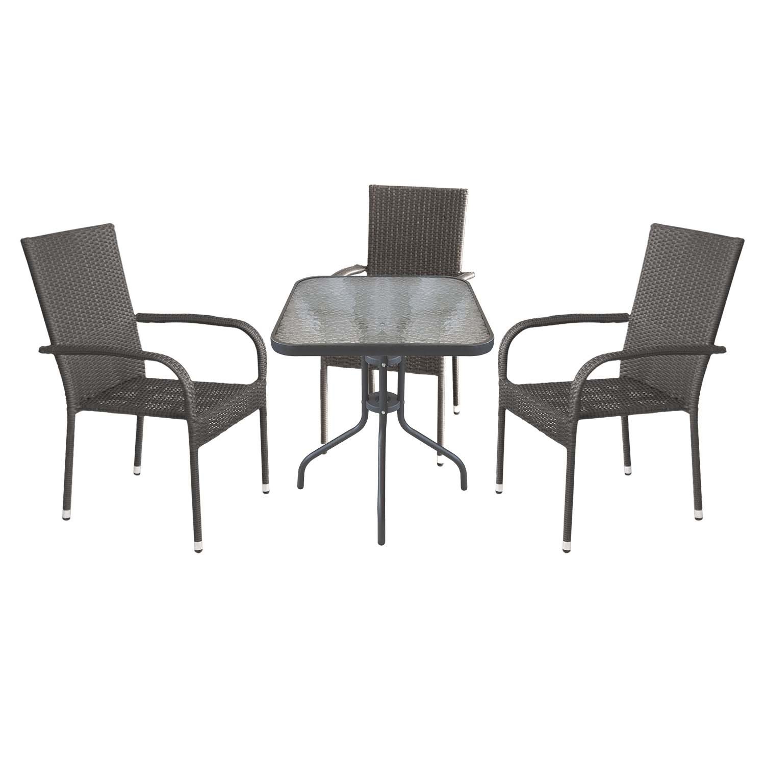 4tlg. Bistrogarnitur Glastisch 60x60cm mit geriffelter ...