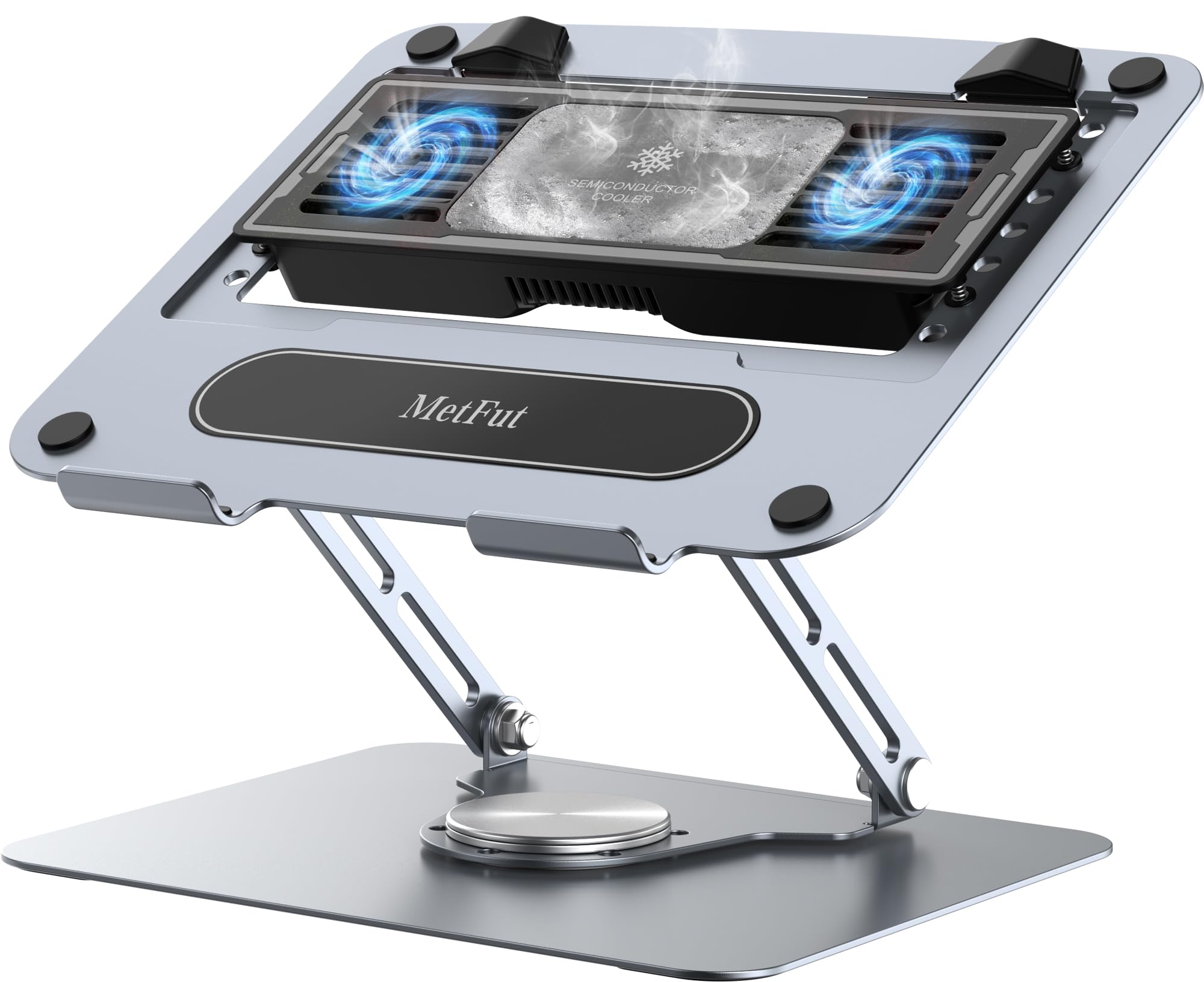 Photo 1 of METFUT Laptop Cooling Stand with Detachable Thermoelectric Cooler, Adjustable Height & Angle, 360 Rotation Base, Carbon Steel Framework, Ultra-Quiet & Super Sturdy for up to 15.6” Laptop (Grey)