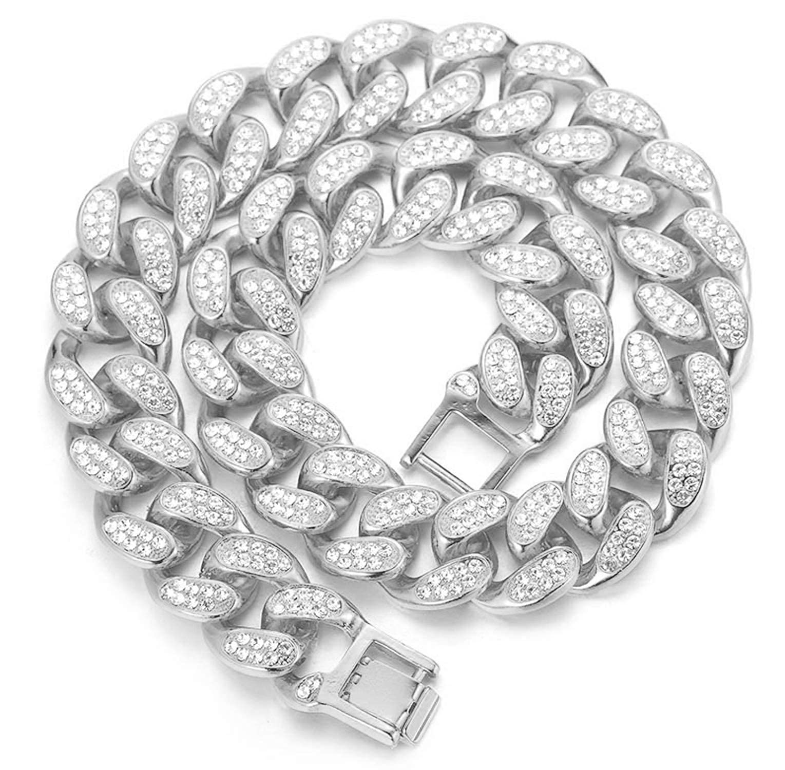 HALUKAKAH Cuban Link Chain for Men Iced Out,20MM Men's Gold Chain Miami Platinum White Gold Finish Choker Necklace 75cm,Full Cz Diamond Cut Prong Set,Gift for Him