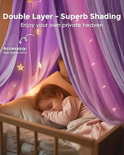 Bed Canopy with Star Lights, Double Layer Canopy for Bed, Princess