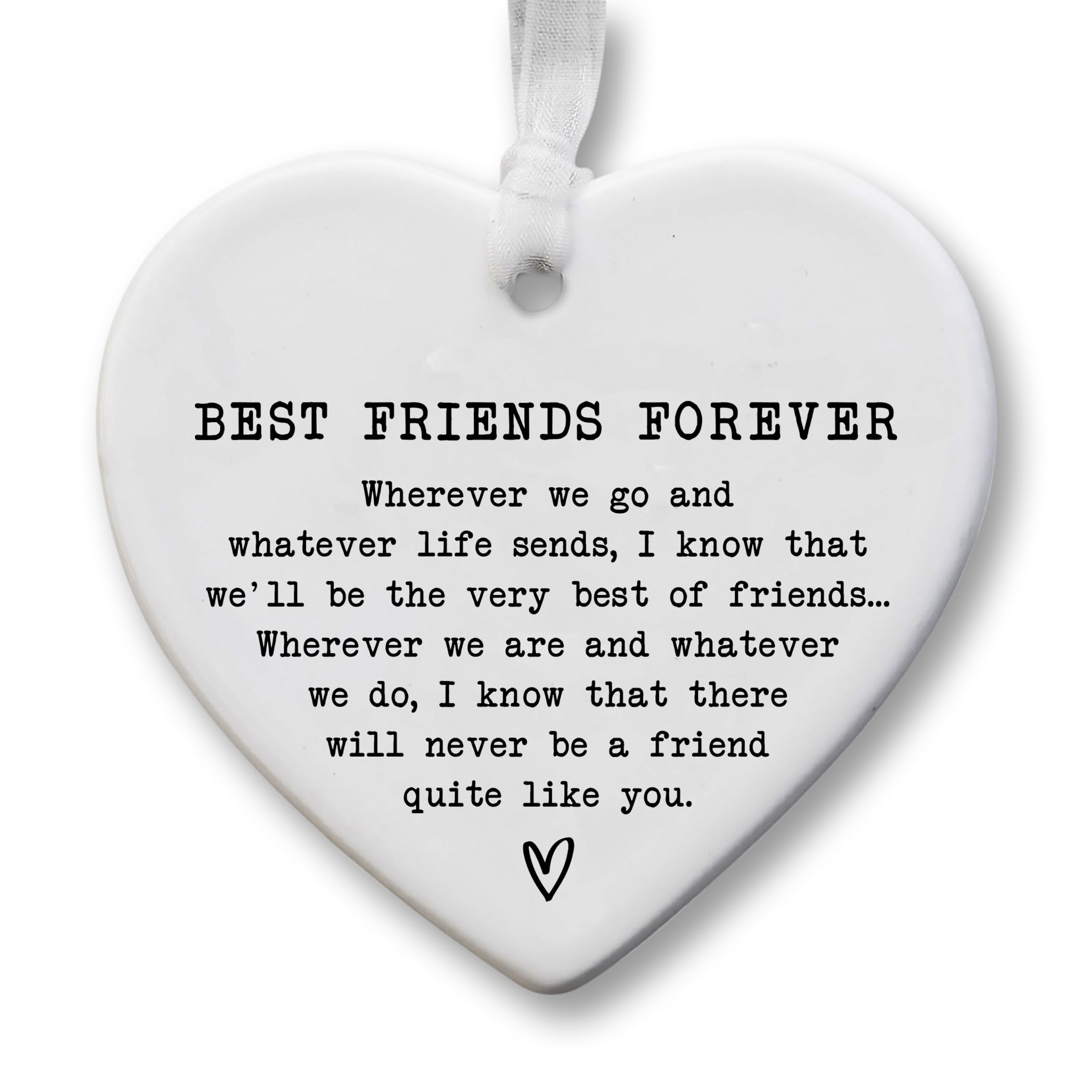 Best Friends Forever Ceramic Heart Gift – Friendship Keepsake Hanging Ornament Meaningful Quote Plaque – 8cm x 7cm