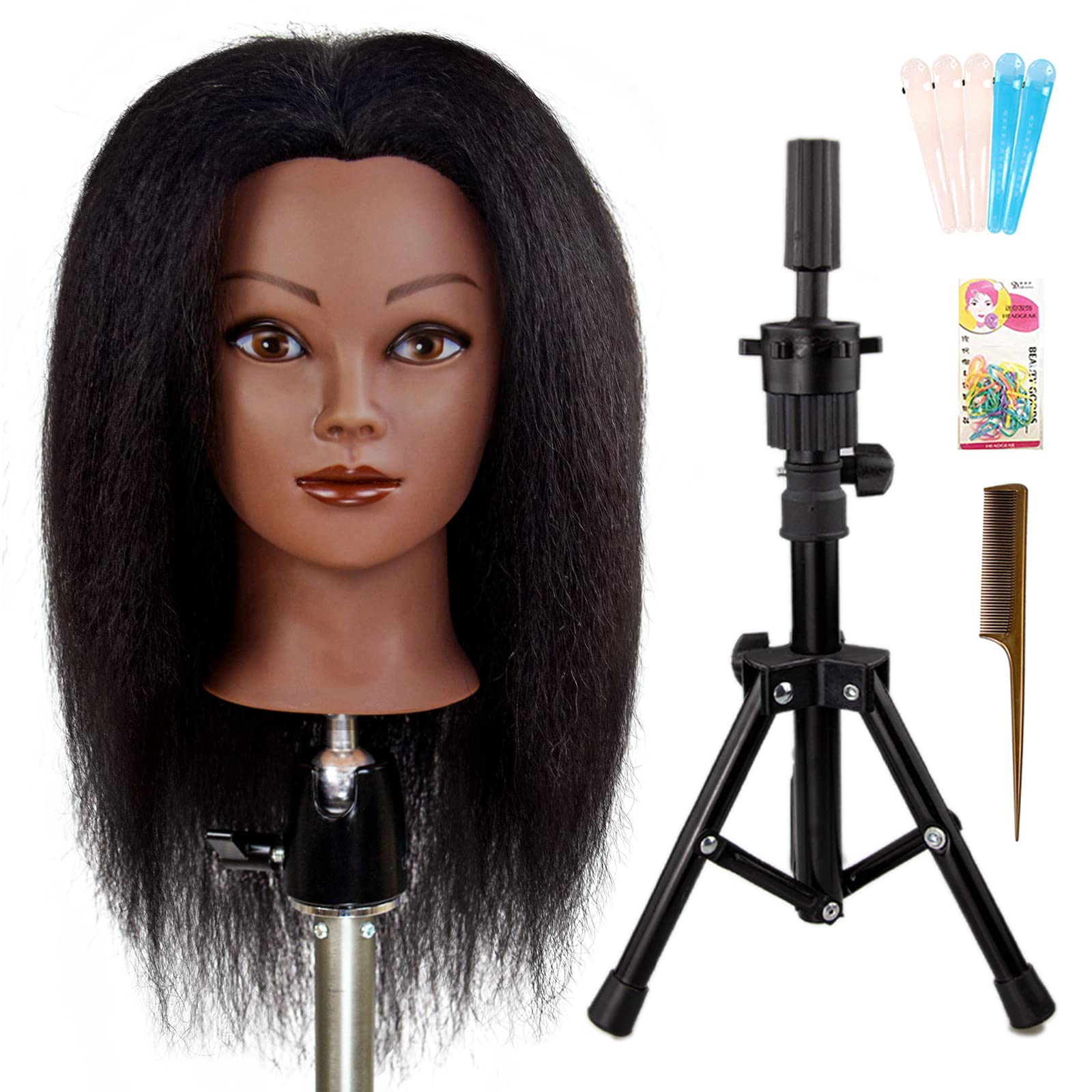 Photo 1 of ISHOT Mannequin Head With Hair & Stand Tripod, Wig Stand With Practice Head for Hairdresser Training & Cosmetology