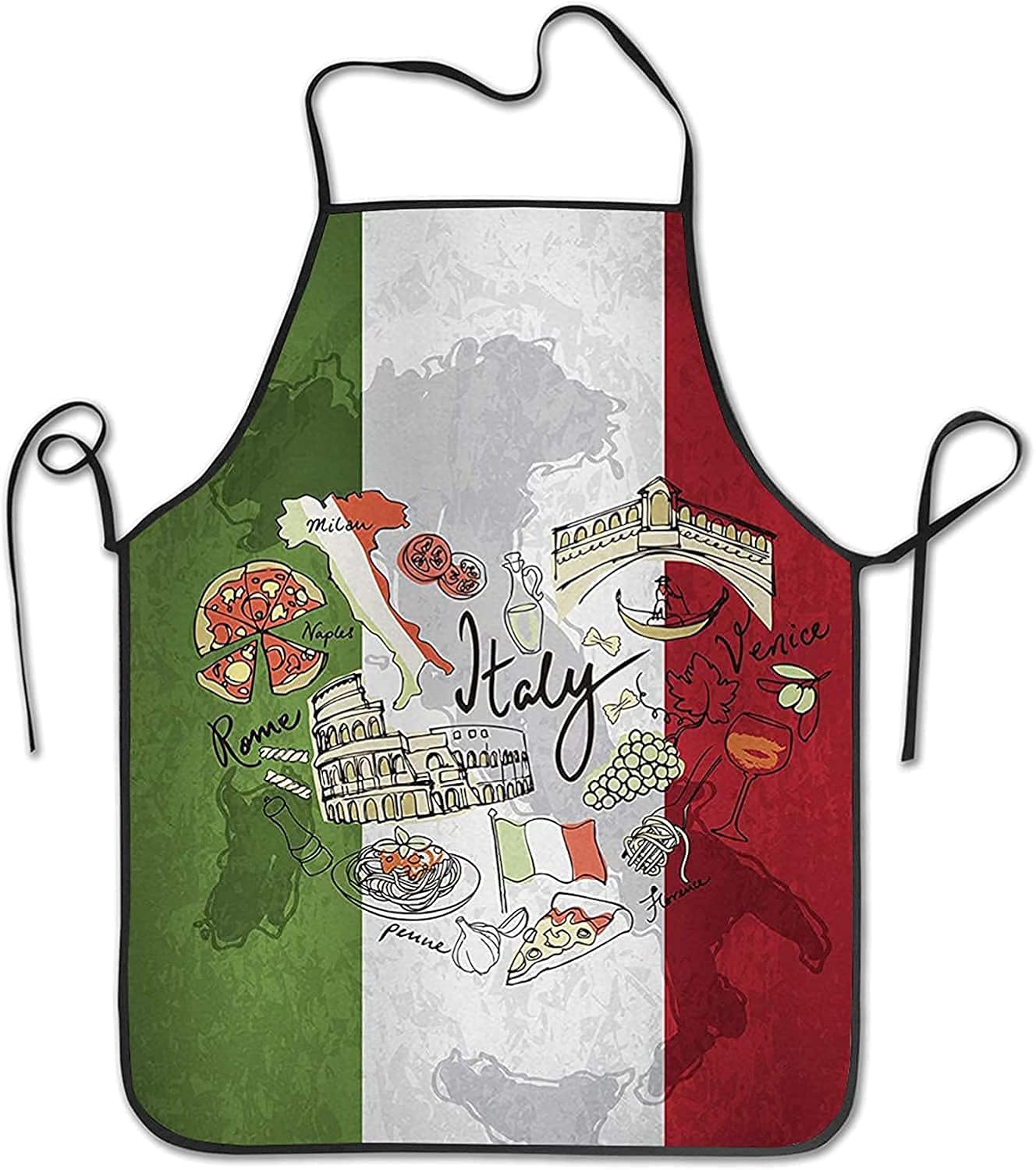 Comfortable Work Apron Italian Flag Chef Cooking Apron for Women Men