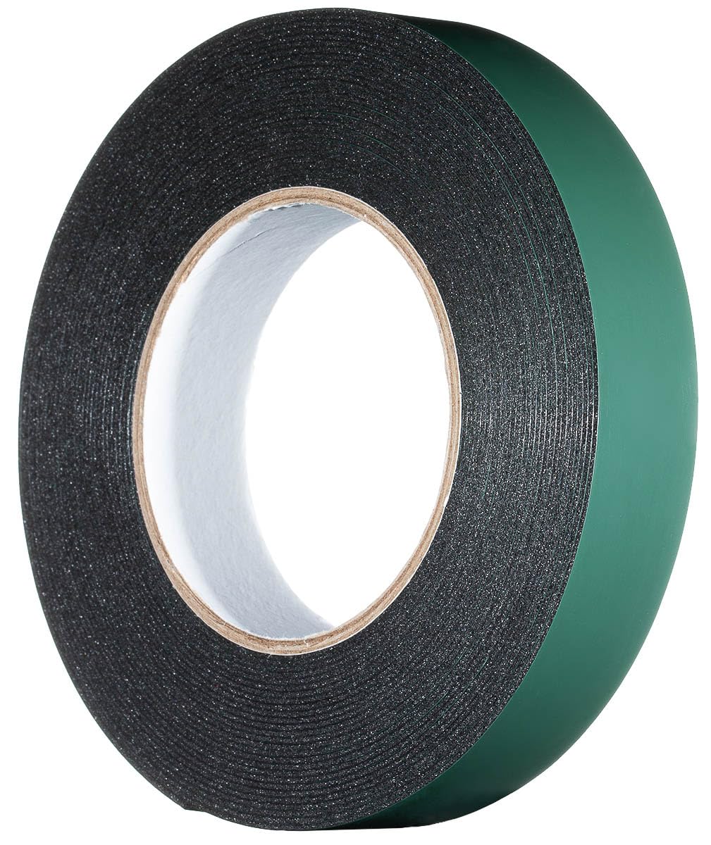 YoiYee 25mm x 10m Double Sided Foam Tape, Strong Sticky Adhesive Green Film Glazing Tape, PE Sponge Strip Sticky Mounting Tape, Black