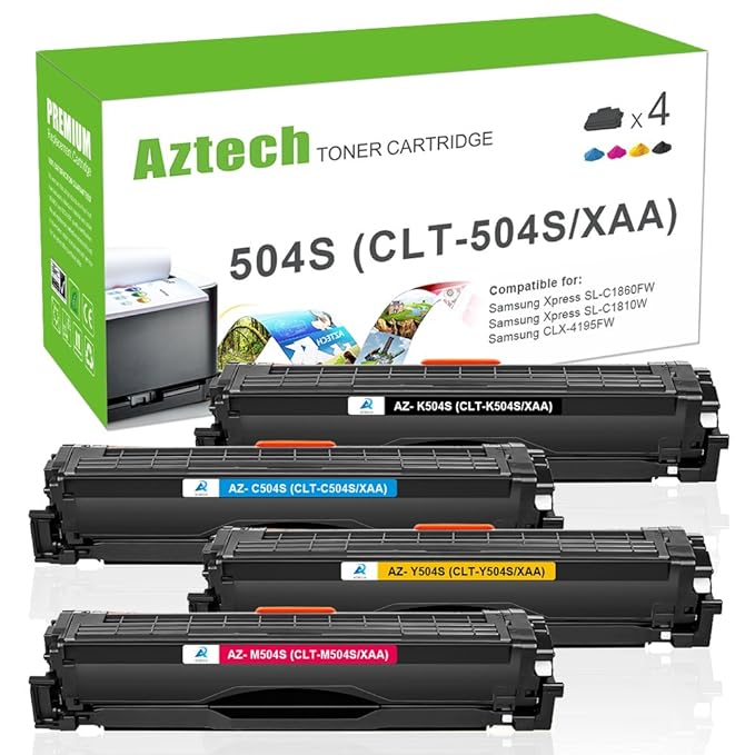 Aztech 4 Pack Kompatibel für Samsung CLT-K504S CLT K504S P504C CLT-504S CLT-P504C Toner für Samsung Xpress C1860FW C1810W C18