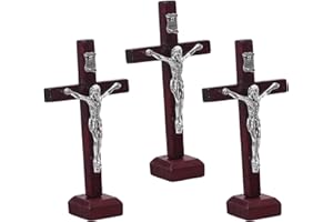 Milisten 3pcs Wooden Christian Altar Cross with Stand, Religious Tabletop Cross Decoration for Church,