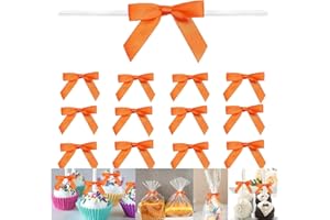 GUIFIER 100 Pack Orange Satin Pretied Bows, 3" Satin Ribbon Twist Tie Bows for Gift Bags, Crafts, Weddings & Holidays