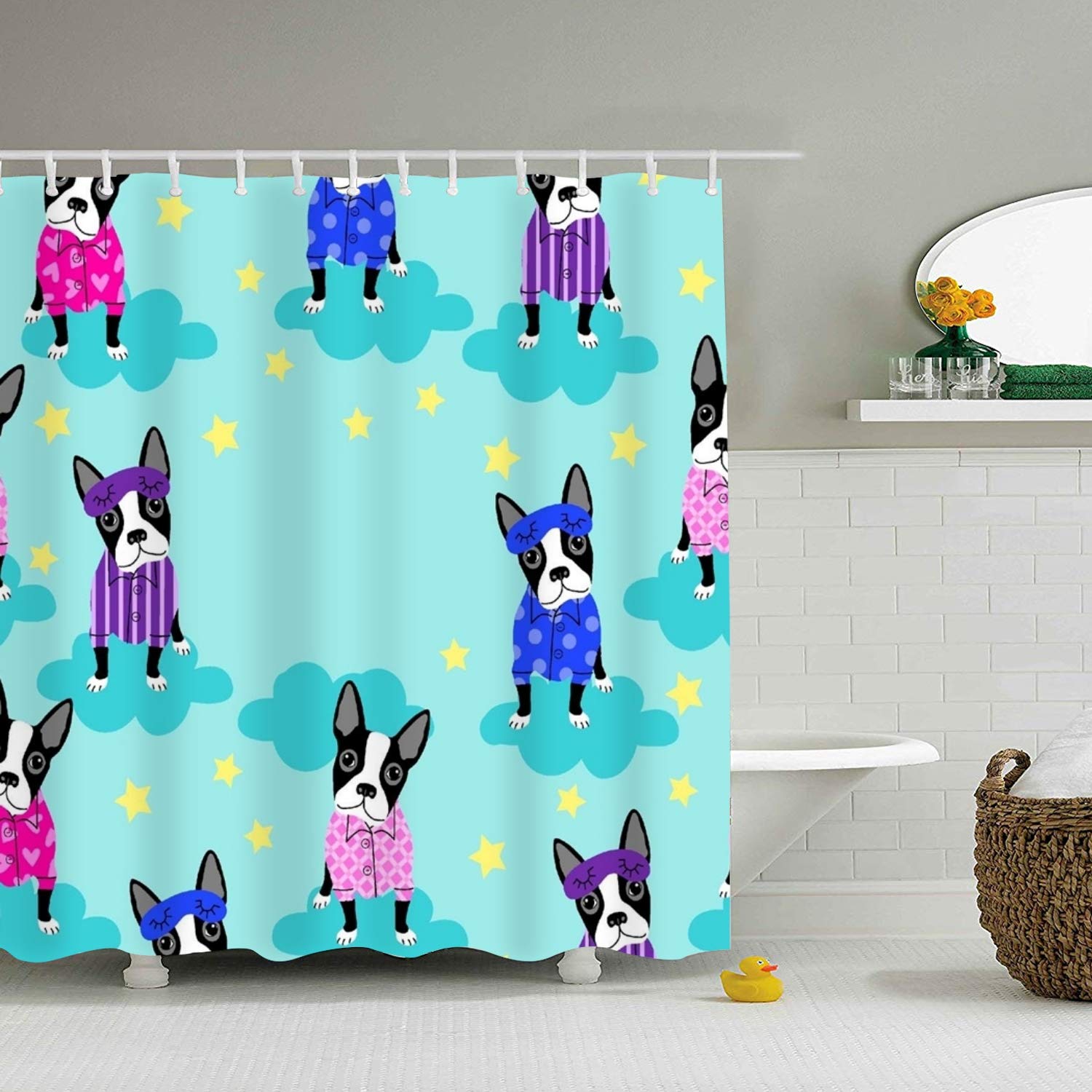 Amazon Com Trsl Boston Terriers Shower Curtain Water Soap And