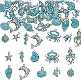 UNICRAFTALE 40Pcs 10 Styles Ocean Theme Charms Starfish Shell Conch Dangles Pendants Sea Life Charms Antique Bronze Blue Sea Animal Pendants Vintage Summer Charm for Jewelry Making Necklace Bracelet