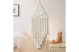 LOMOHOO Macrame Woven Wall Hanging Dream Catcher Triangle Tassel Geometric Art Boho Backdrop Bohemian Home Decor Wall Art Beautiful Apartment Dorm Room Door Decoration(Beige)