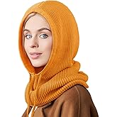 DRESHOW Winter Hats for Women Balaclava Knit Beanie with Adjustable Drawstring Warm Hooded Scarf Skull Cap