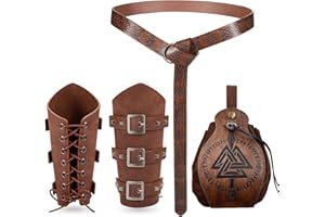 longjunjunfashion Medieval Viking Leather Belt Pouch Faux Leather Arm Guards Viking Bracers Medieval Bag Knight Belt