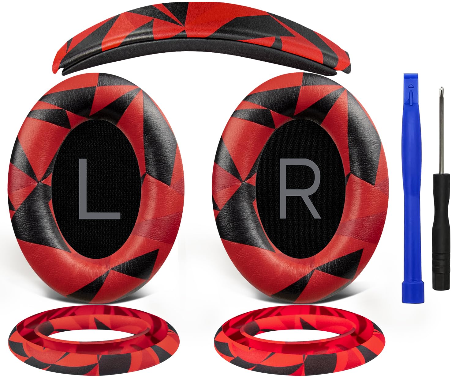 SOULWIT Ear Pads Cushions + Headband + Silicone Earpads Cover Protector, Replacement Kit for Bose QuietComfort 45 (QC45)/QuietComfort SE (QC SE)/New Quiet Comfort Wireless Headphones - Red Storm — image 1